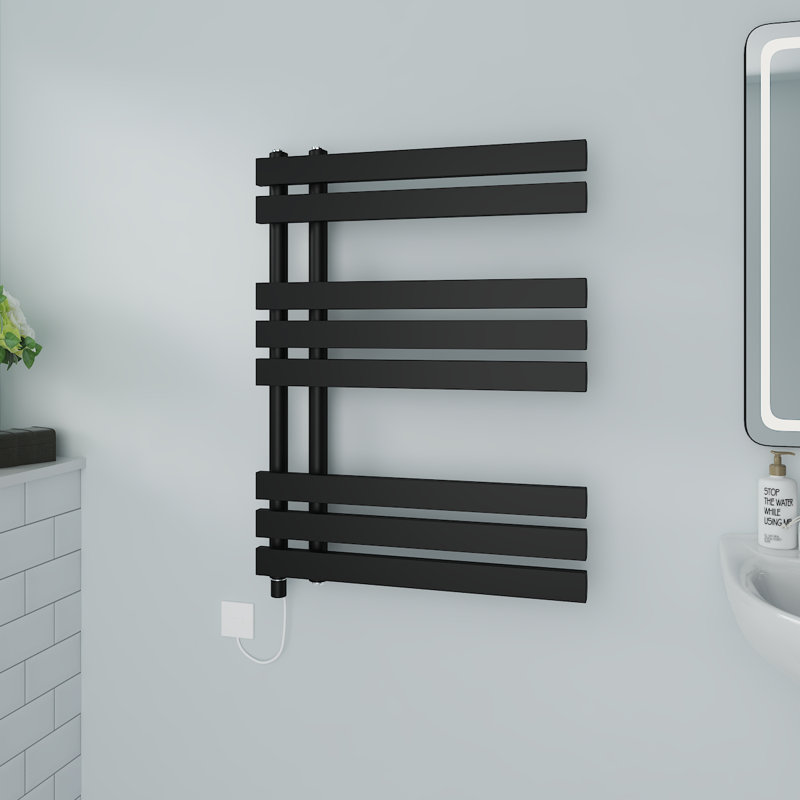 Azueta Designer Towel Rail Heated Towel Rails, Black, 80cm H x 60cm W x 7.35cm D