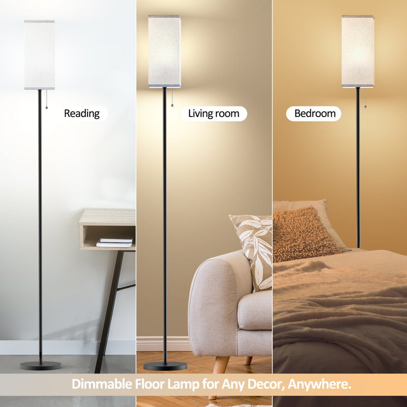 Adjustable White Metal Floor Lamp with Beige Linen Shade
