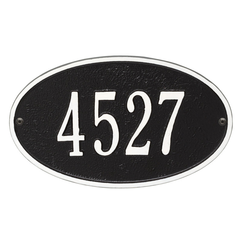 Plaque d'adresse murale ovale 1 ligne, Noir / Blanc, Oui
