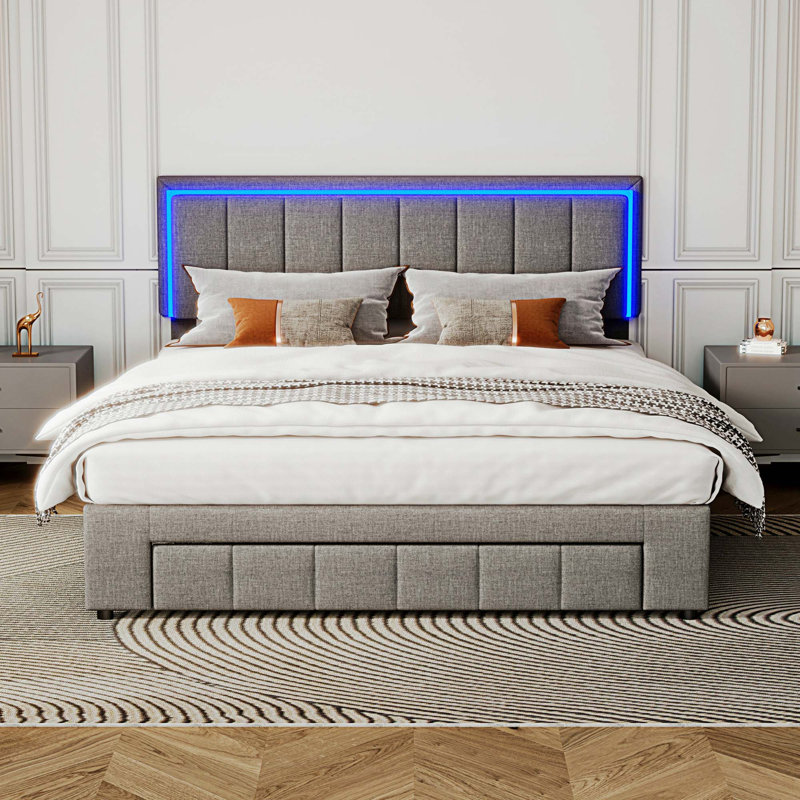 Upholstered Platform Bed, Gray