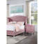 Table de chevet 2 en bois massif rose pour l'élégance de la chambre à coucher avec revêtement en velours et détails en acrylique