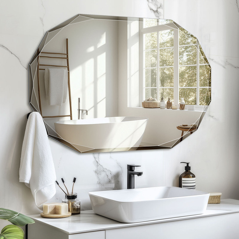 Beveled Frameless Bathroom Vanity Mirror Decorative Wall Accent Mirror, 30" x 40", Oval