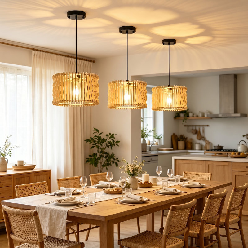 Luminaire suspendu en bois noir mat 1 lumière à hauteur réglable avec abat-jour cylindrique en bois naturel