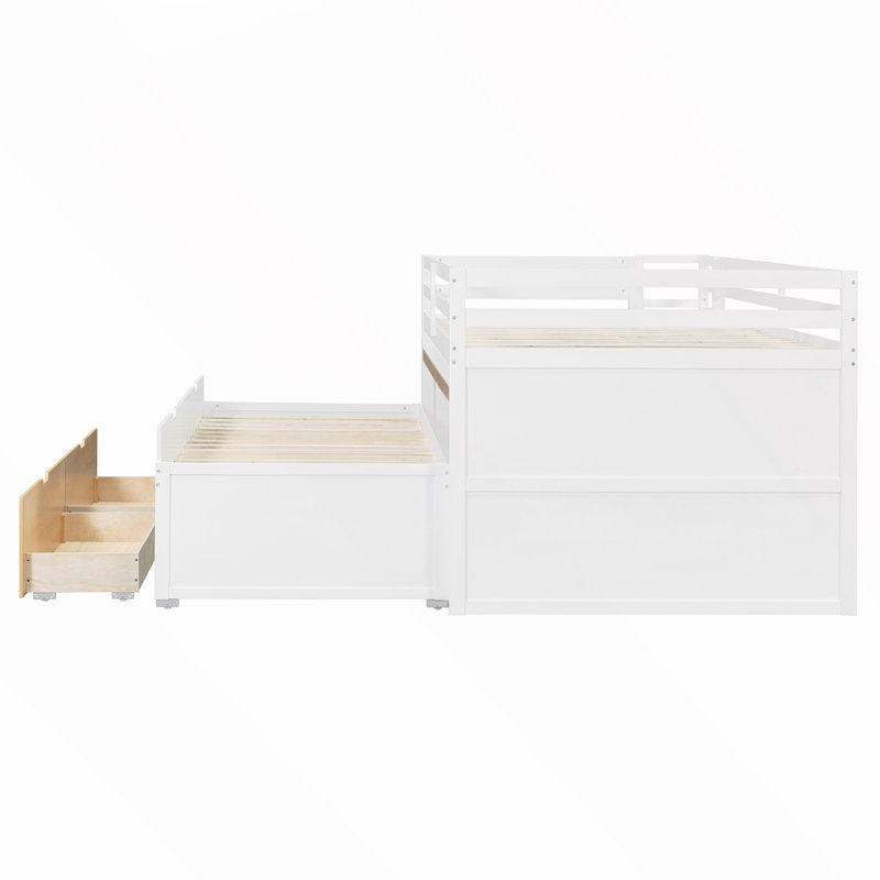 Lit mezzanine avec bureau coulissant, lit gigogne et marches de rangement, Full XL, White