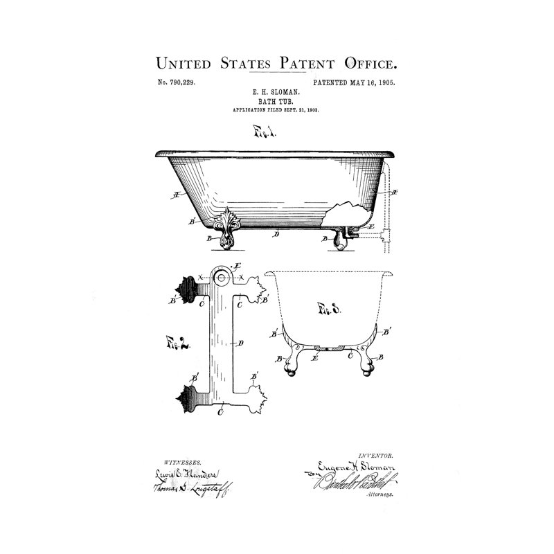 «Bath Time Patents I» par Studio W - reproduction sur toile tendue, H 30 po x l 20 po