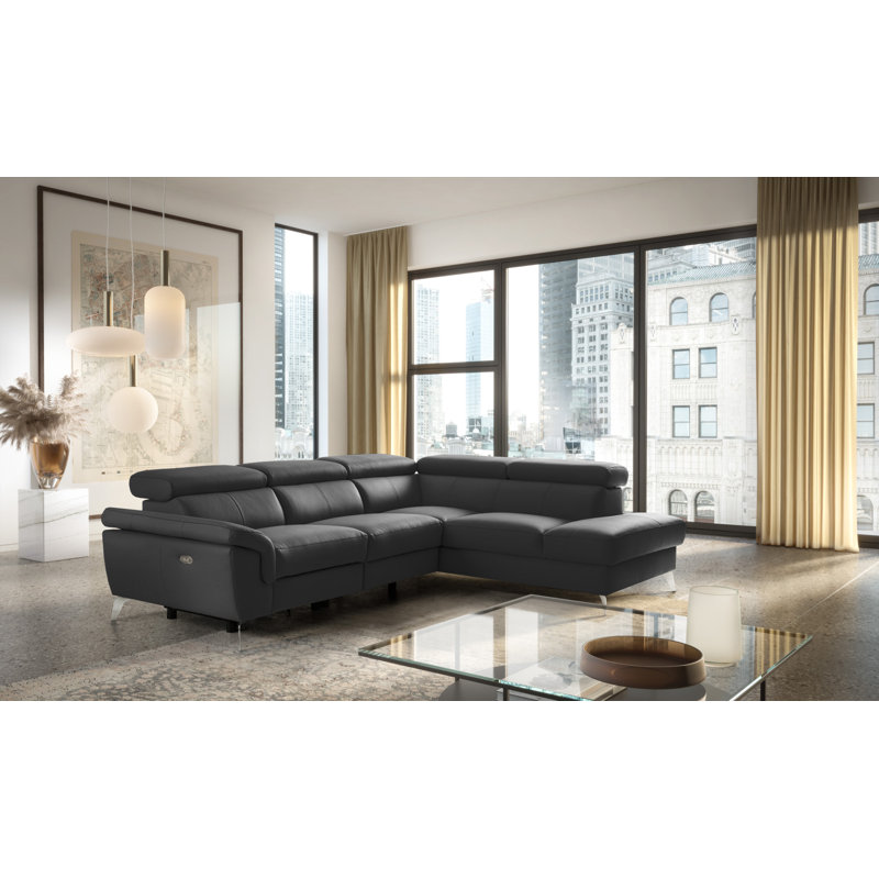 Manhattan Genuine Leather Reclining Corner Sofa, Right Hand Facing, Black