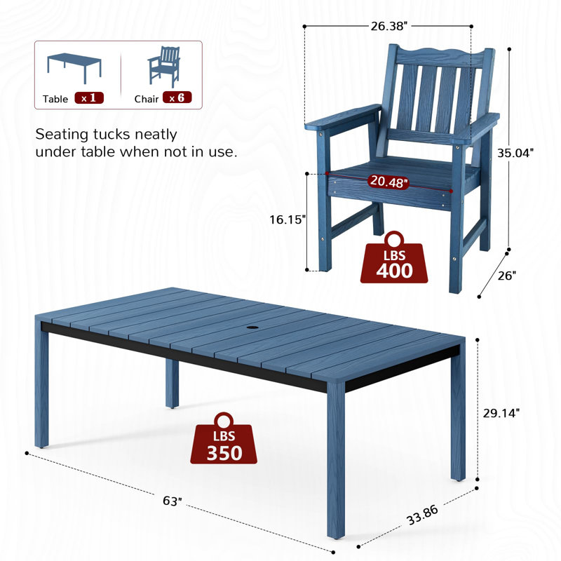 5 Pieces Patio Dining Sets, All-weather Hips Rectangular Outdoor Dining Table With 4 Dining Chairs, Never Rot Or Fade, Blue