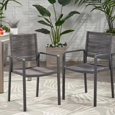 2 chaises de salle à manger d'extérieur avec structure en aluminium et siège en corde gris / gris foncé