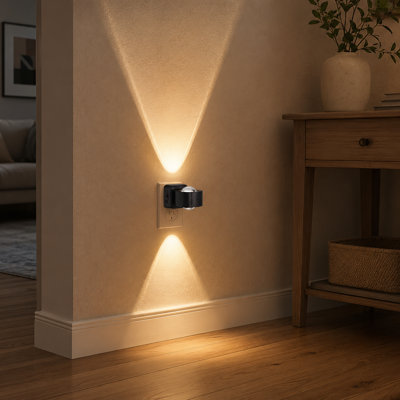 2-Pack LED Projector Plug-In Night Lights for Kids with Dusk-to-Dawn Sensors, 180° Rotation and 0-150LM Dimmable Soft White Ambient Light for Bathroom, Decor and Gifts