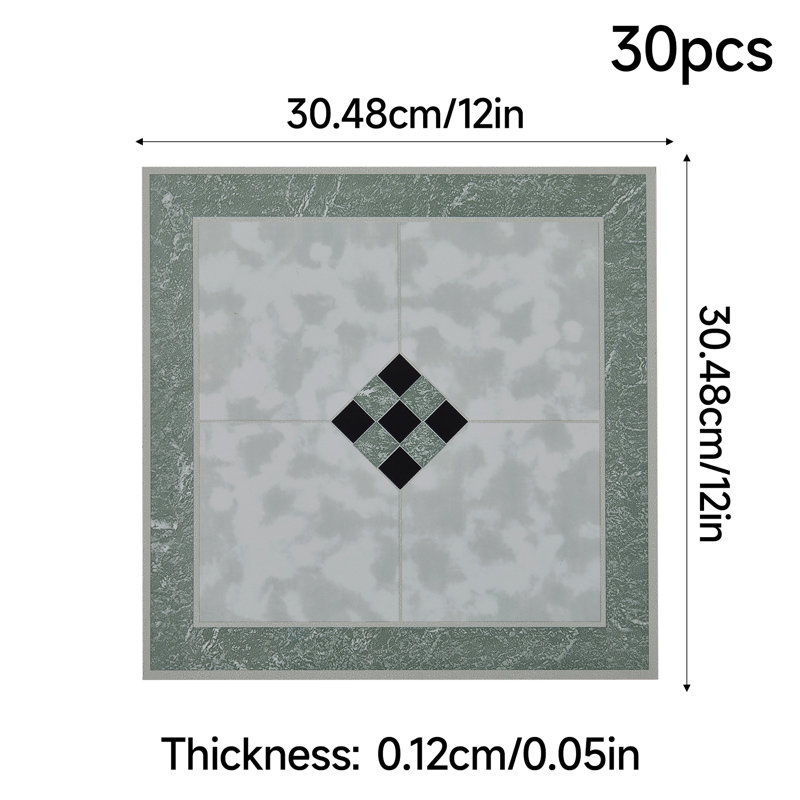 30Pcs Self-adhesive PVC Parquet Flooring Tiles Set, Mosaic, Green/Grey