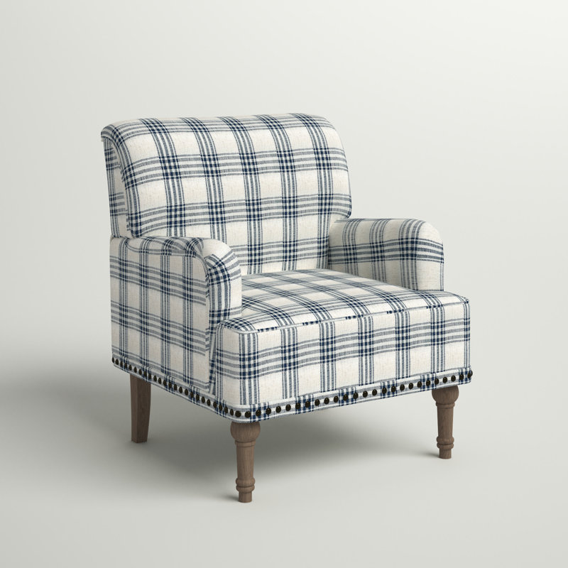 Arching 28.7'' W Upholstered Armchair with Solid Wood Legs and Nailhead Trim, Navy Polyester