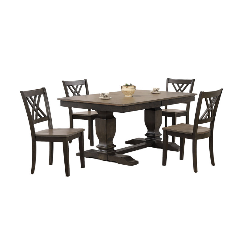 Extendable Solid Wood Rectangle Dining Set in Grey 5-Piece Set (seats 4-6)