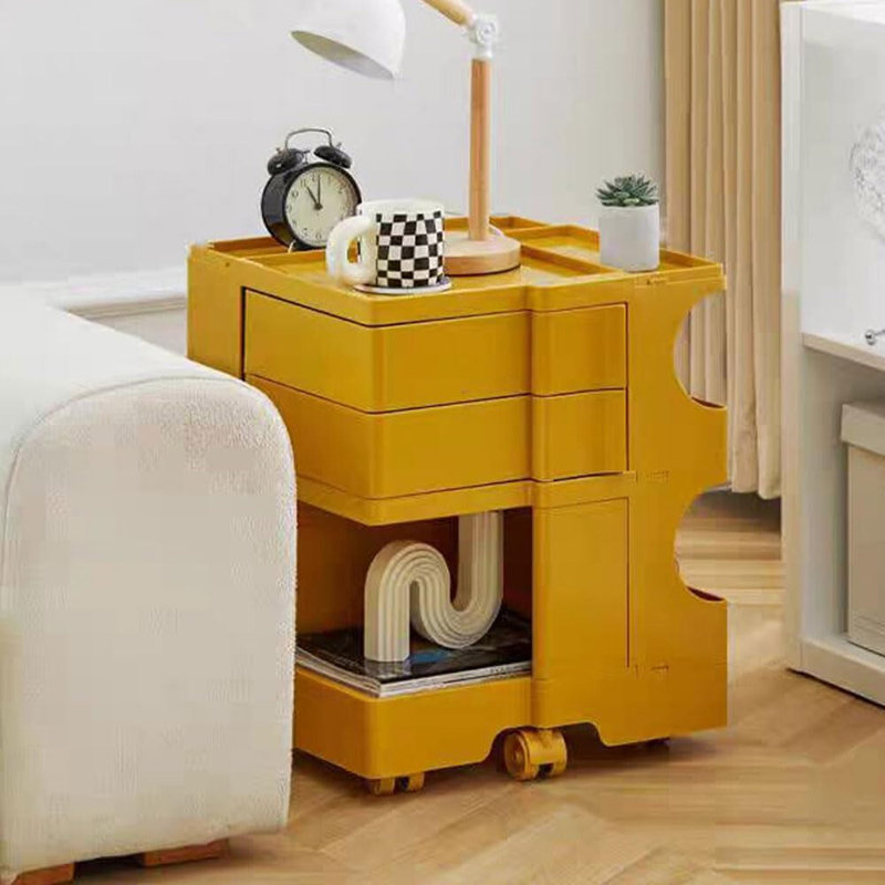 360° Rotating Movable Storage Cabinet Nightstand With 2 Slide Out Drawer, Yellow