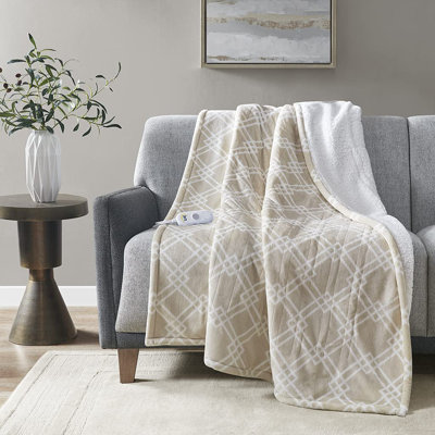 Printed Plush to Sherpa Heated Throw