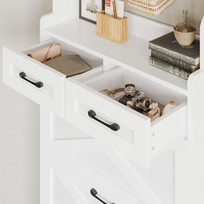 Britteney 24 Pair Shoe Storage Cabinet With 3 Flip Drawers and Coat Rack, Wooden Narrow Shoe Rack with 2 Drawers for Entryway, White