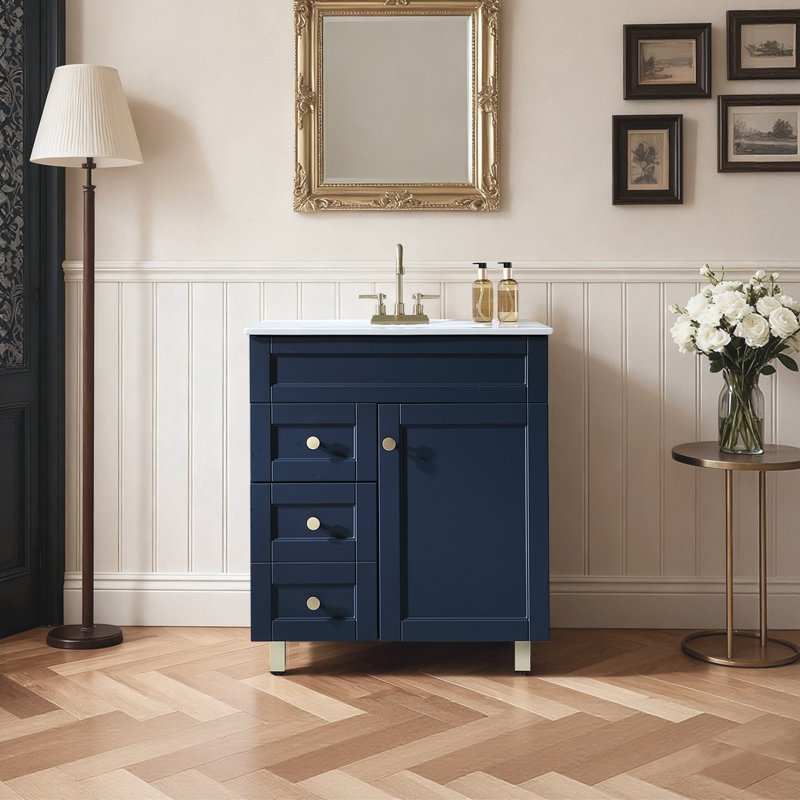 30" Modern Blue Free-Standing Single Bathroom Vanity Set
