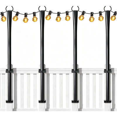 Ensemble de 4 poteaux de lumières d'extérieur en métal, poteaux de support de 5 pi, poteaux de soutien autoportants pour guirlandes de patio