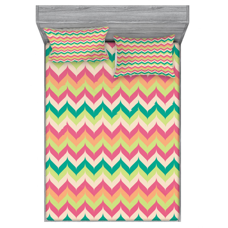 Microfiber Chevron Sheet Set, Queen Sheet Set with Fitted Sheet, Dark Blue Chevron