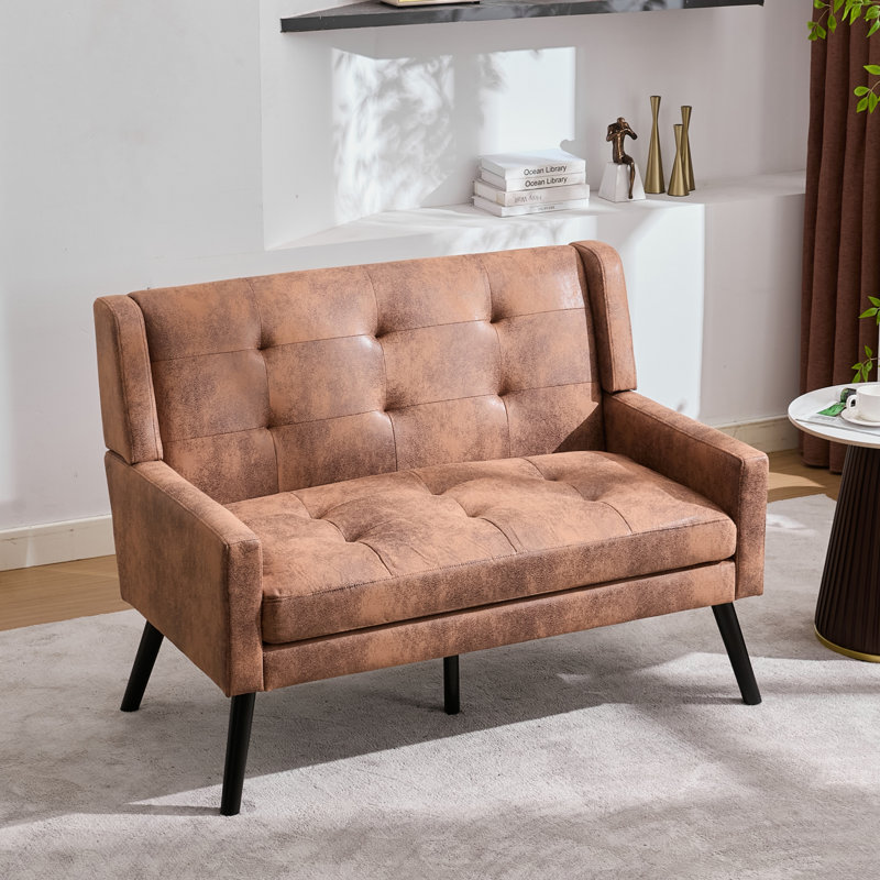 47.24" Wide Tufted Back 2-Seater Accent Chair With High-Density Foam Cushion Premium Linen/Suede Loveseat Sofa For Small Spaces