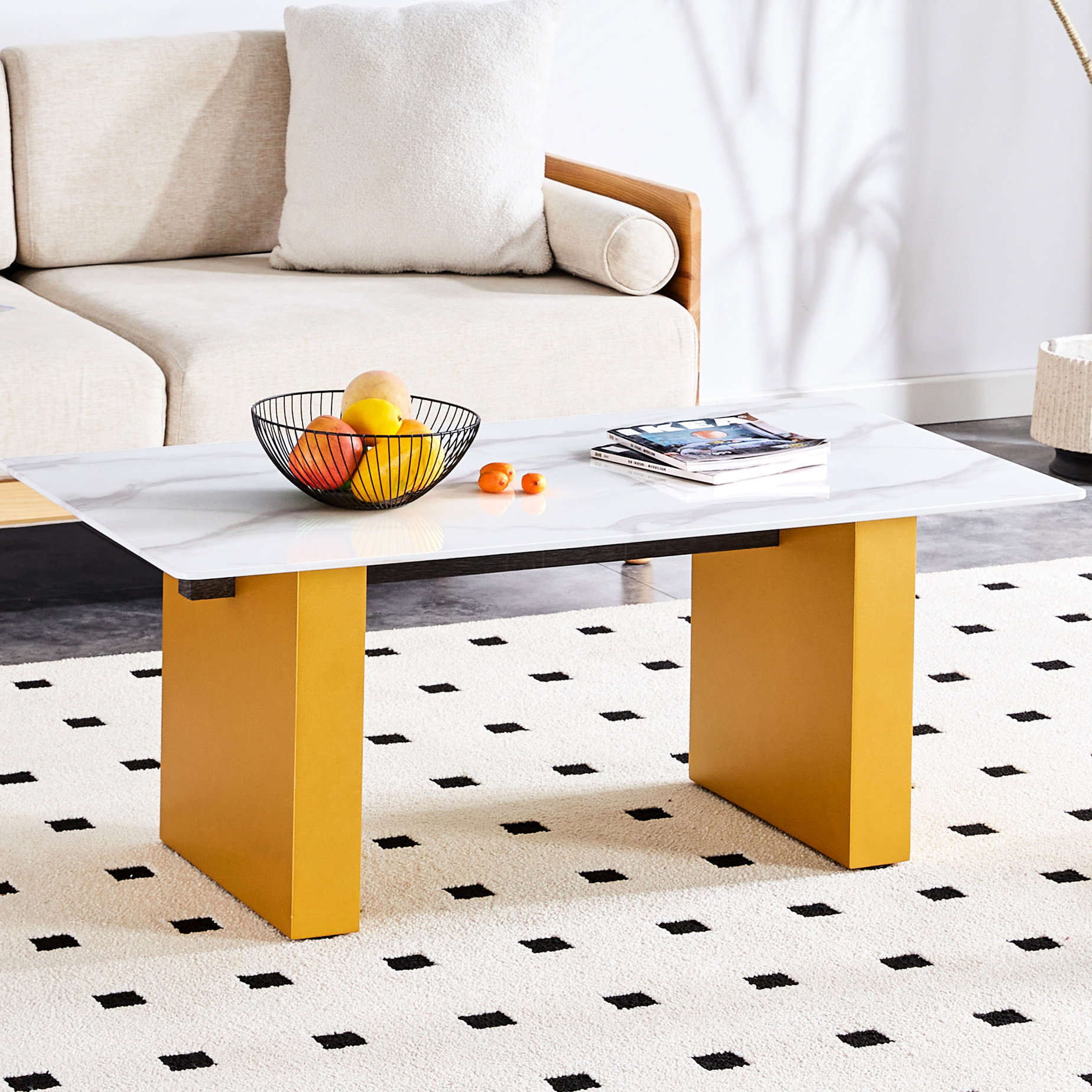 Image showcasing Wrought Studio™ Golden Decorative Tempered Glass Table For Coffee And ...