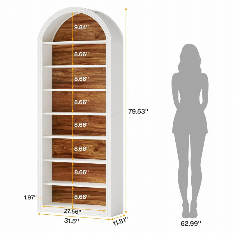 Étagère arquée à 8 niveaux, noire et brune, pour une organisation à la maison élégante et fonctionnelle, Brun / blanc