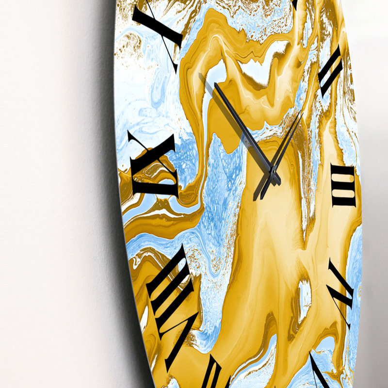 Horloge murale moderne bleue et dorée, Surdimensionné