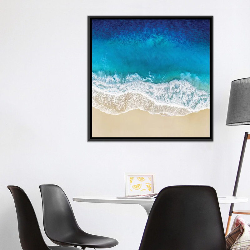« aqua ocean vagues i », impression sur toile, H 26 po x l 26 po x P 1,5 po, Toile avec cadre noir, Pas de tapis