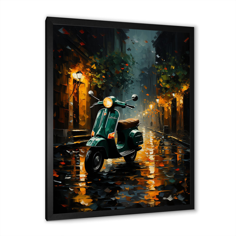 «Night Streets And Scooters III», reproduction sur toile, H 40 po x l 30 po x P 1,5 po, Cadre simple noir