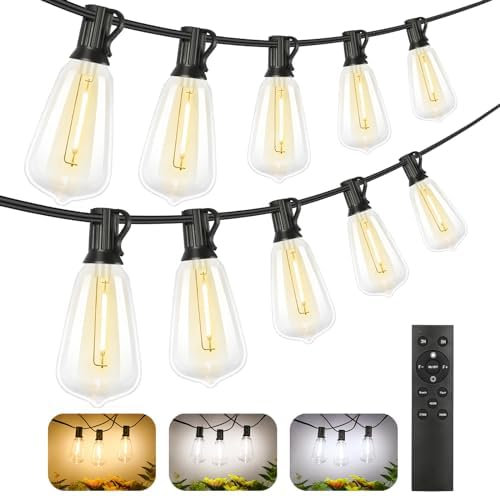 3 Color In 1 LED Outdoor String Lights With Remote, 100FT