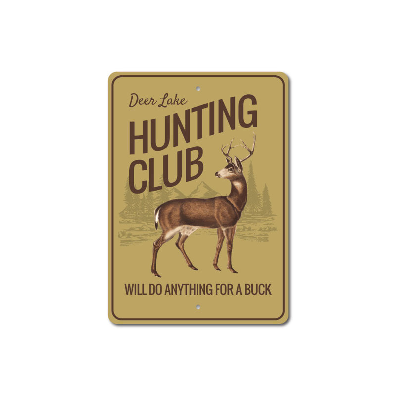 Enseigne de club de chasse en aluminium, H 14 po x l 10 po x P 0,04 po