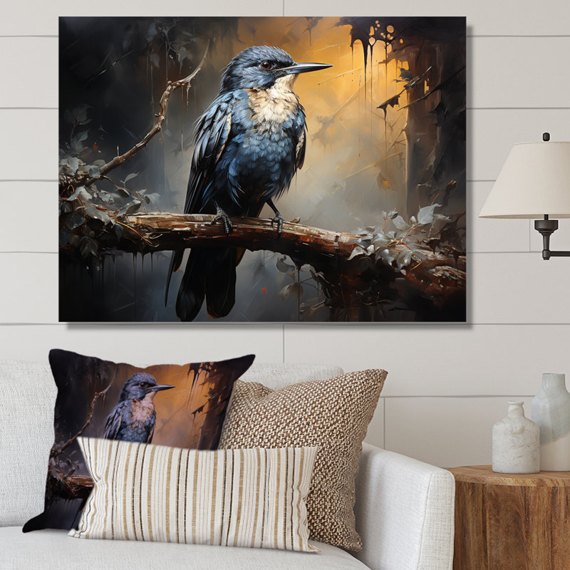 «Midnight Floral Bird Melody 2 - Colibri», art mural, Toile tendue, H 12 po x l 20 po x P 1 po