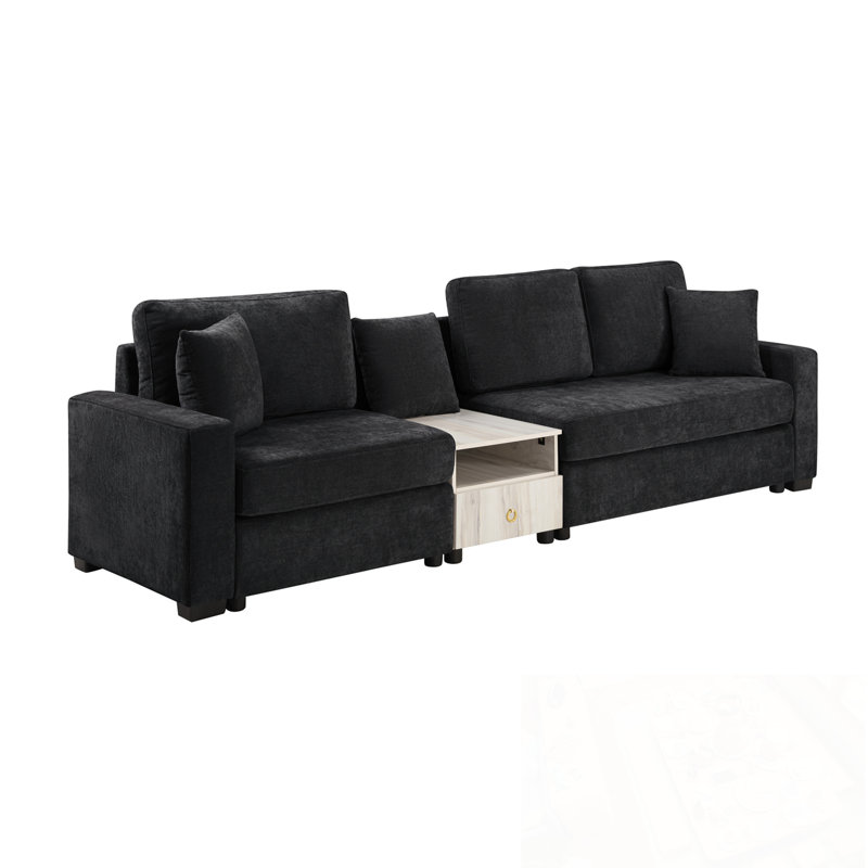 Xanthe Sofa with Storage Armrest and Center Console, Black