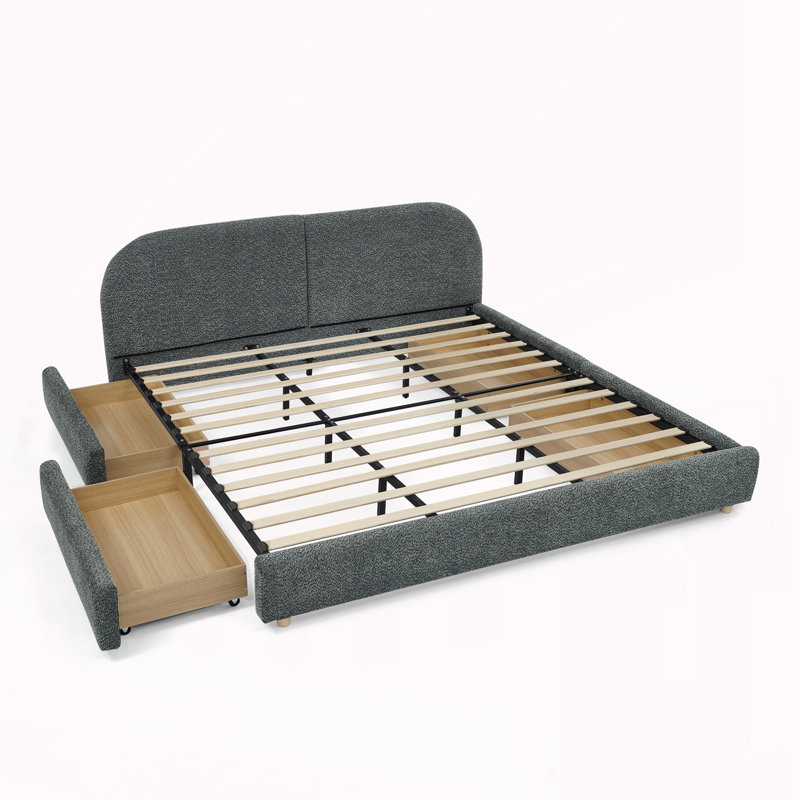 King Size Upholstered Bed Frame, Dark Grey