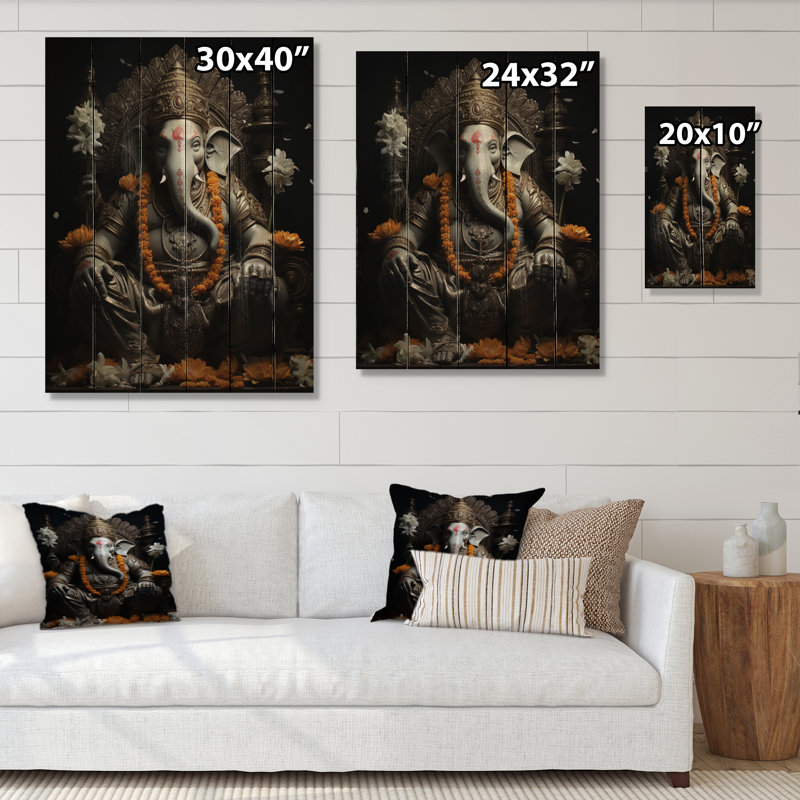 Traduction libre «Hindanesim Divine Ganesha I» sur bois, H 32 po x l 24 po x P 0,78 po