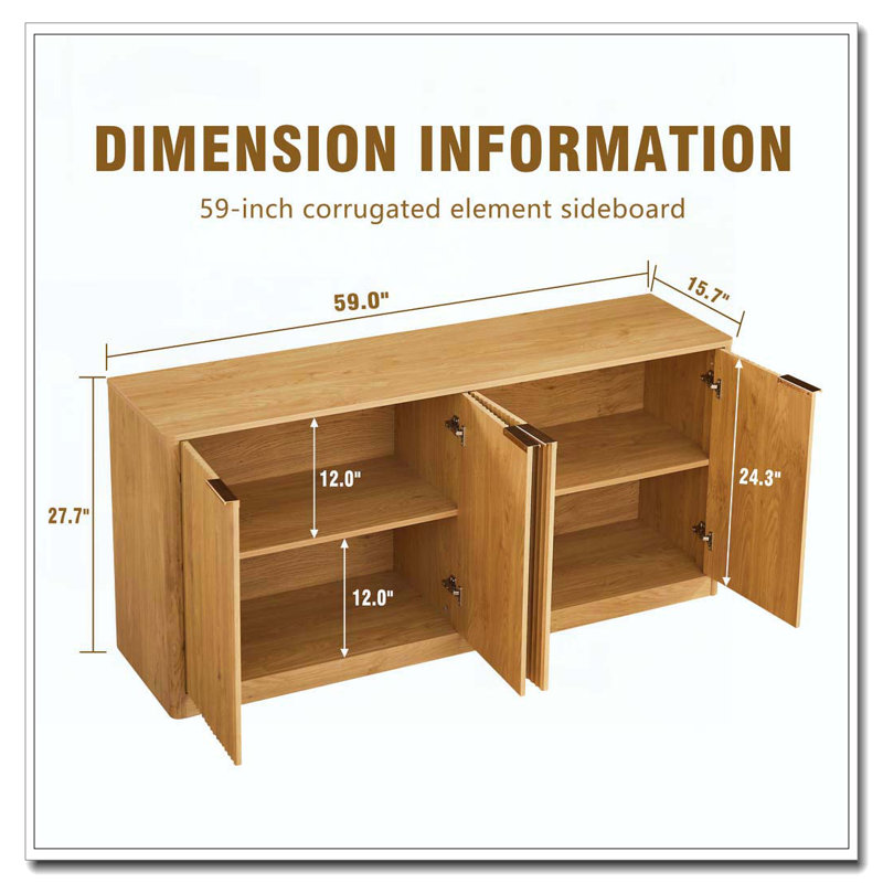 4-Door Wavy Storage Cabinet, Natural