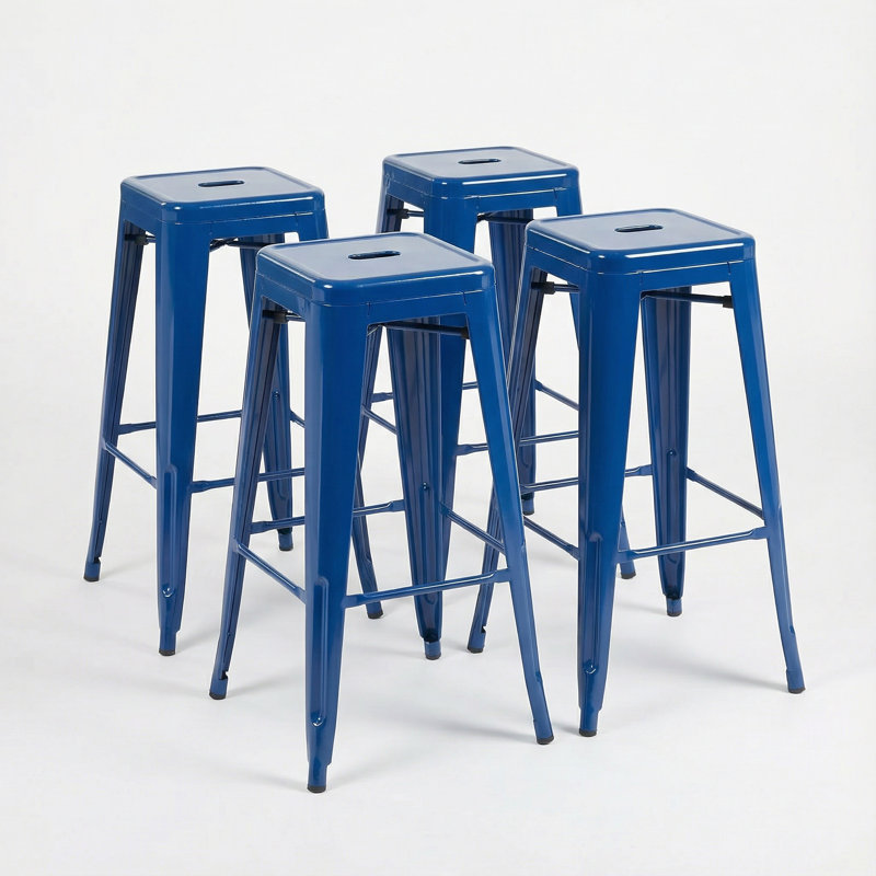 Counter Stool with Metal Frame, Blue