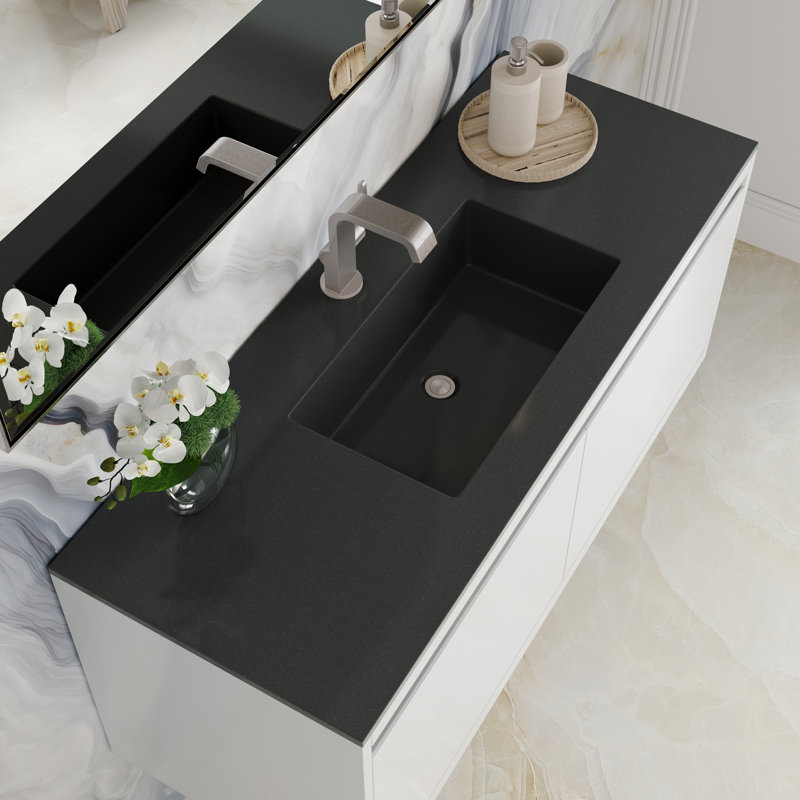 Meuble-lavabo simple l 47,25 po Mantova, Blanc lustré, Noir anthracite