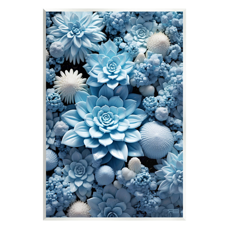 Art mural bleu succulentes à motifs par RB, H 15 po x l 10 po