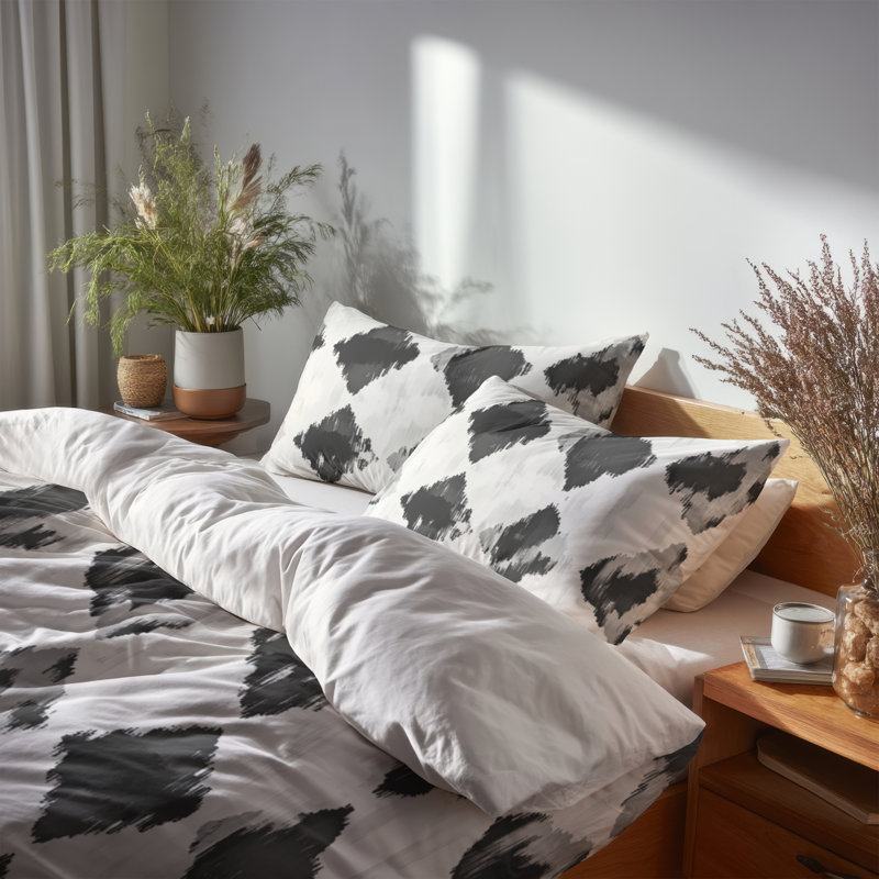 Ensemble de literie moderne 3 pièces - Ensemble de housse de couette et coussin décoratif scandinave noir et blanc