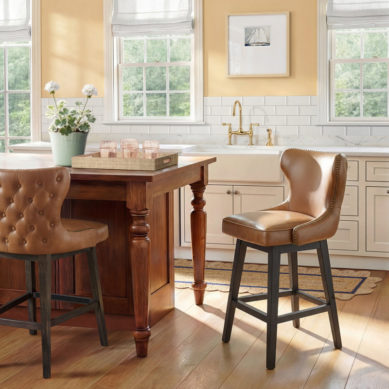 Caraline Swivel Counter & Bar Stool, Counter Stool (26" Seat Height), Wax Elephant