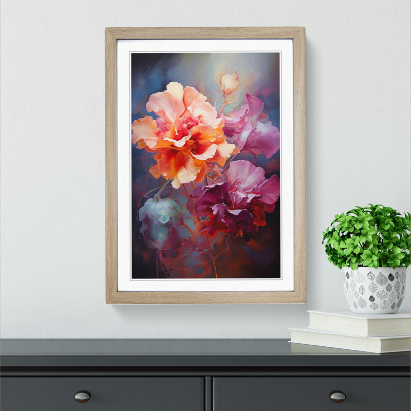Floral Art Gestural Art - Framed Print, Oak Framed, 46cm H x 34cm W