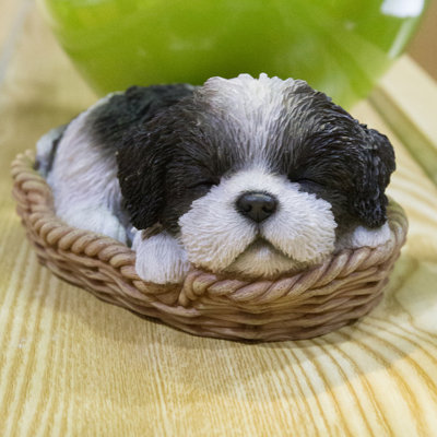 Statue chiot panier en osier Shih Tzu