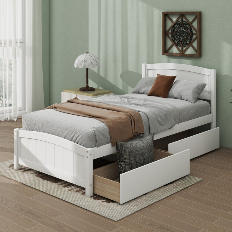 Lit plateforme simple avec deux tiroirs, Blanc