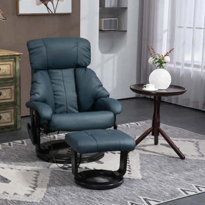 Massage Recliner Chair With Ottoman, 360° Swivel Recliner And Footstool, 10 Point Vibration, PU Leather Reclining Chair With Side Pocket And Remote Control