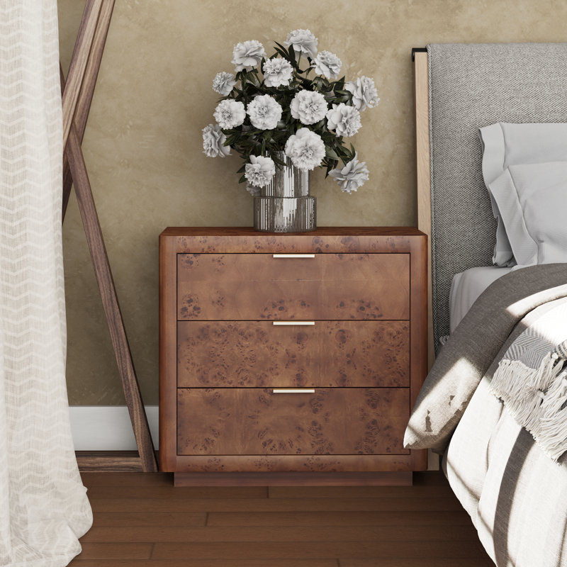 Commode de chevet 3 tiroirs Manish, Brun