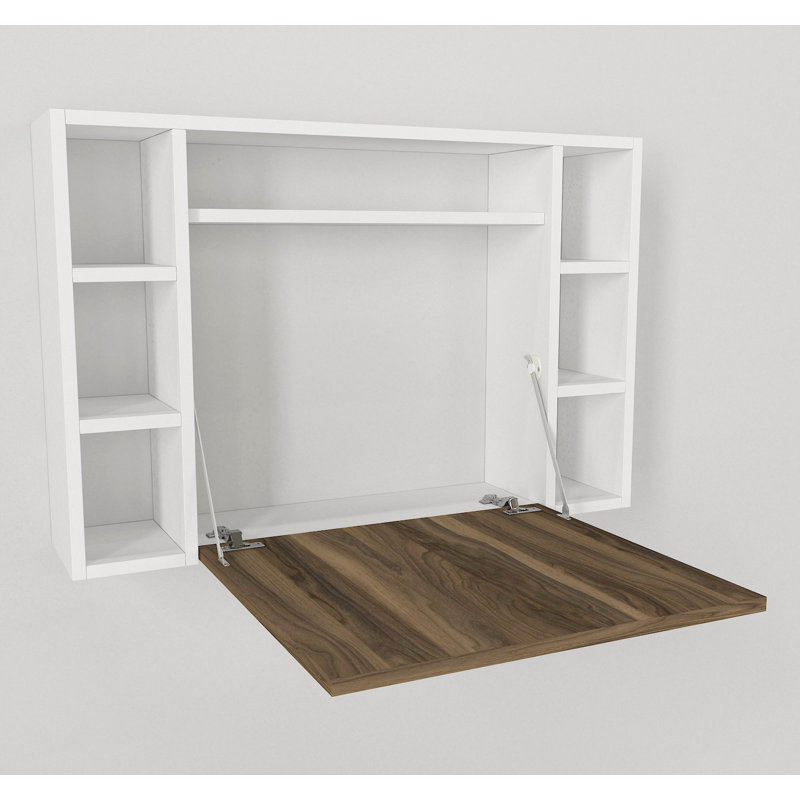 Jaimyn 90cm W Rectangular Floating Desk, White/Walnut
