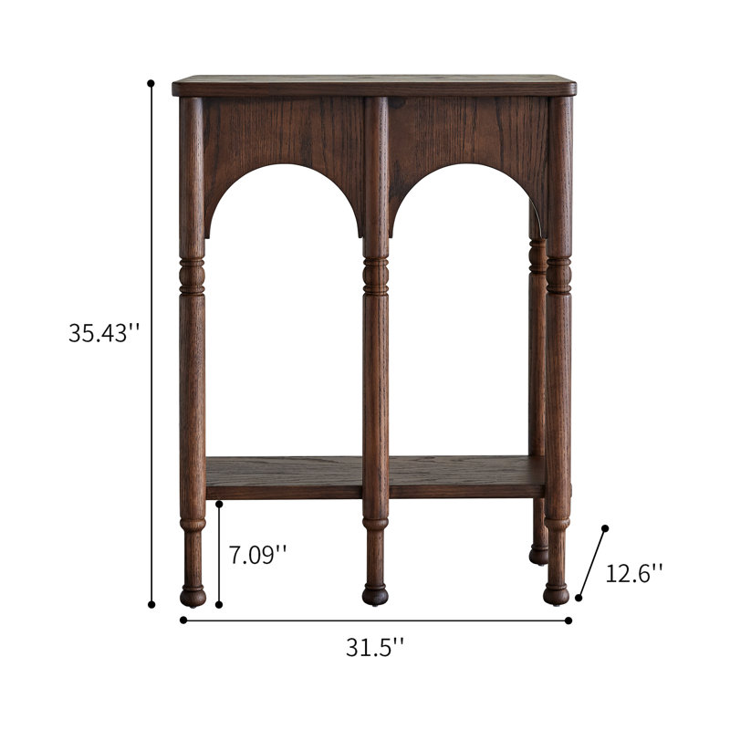 Console en bois massif avec rangement, H 35,4 po x l 31,5 po x P 12,6 po, Brun