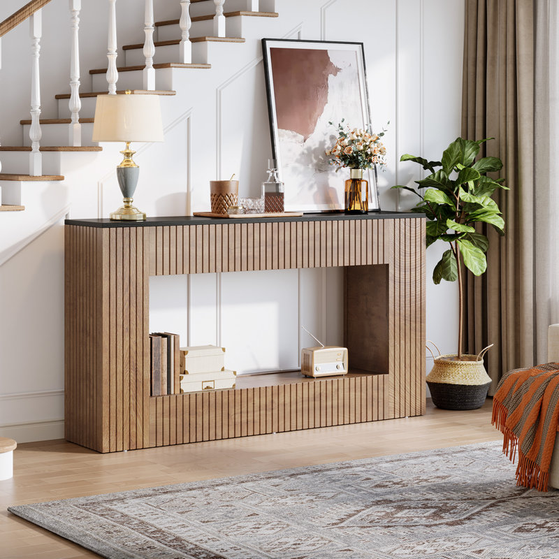 Console de rangement en bois manufacturé, Noir, Marron clair