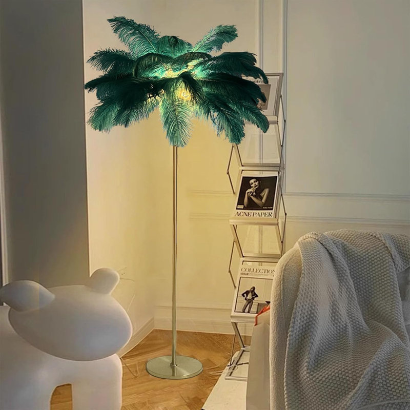 Lampe sur pied en plumes d'autruche avec éclairage DEL tricolore réglable, lampe sur pied décorative faite à la main pour le salon, la chambre à coucher, le bureau et la boutique