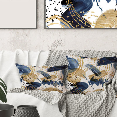 Motif abstrait avec textures bleu foncé et or - coussin moderne imprimé